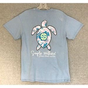 Simply Southern Shirt "Save‎ Them Turtles" Mens Medium Blue Fade Graphic Tee